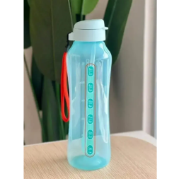 Sticlă 1,2 L albastru deschis capac click cu pai + șnur