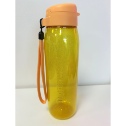Sticlă Premium 750 ml portocalie cu sclipici, capac click + șnur