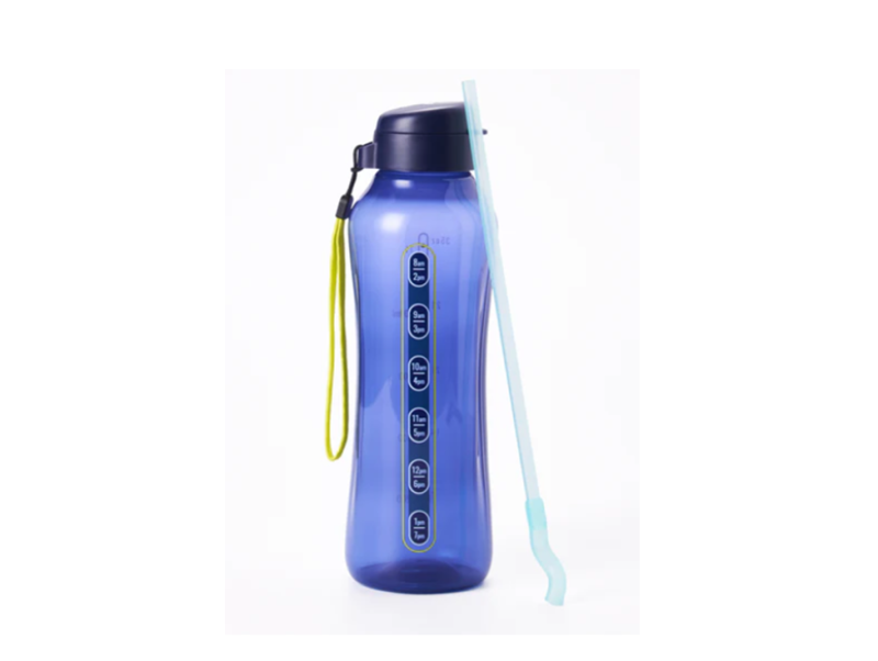 Sticlă 1,2 L albastru închis capac click cu pai + șnur