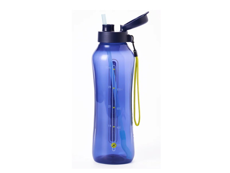Sticlă 1,2 L albastru închis capac click cu pai + șnur - imagine 2