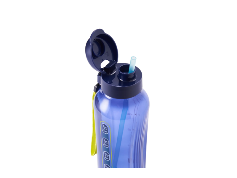 Sticlă 1,2 L albastru închis capac click cu pai + șnur - imagine 3