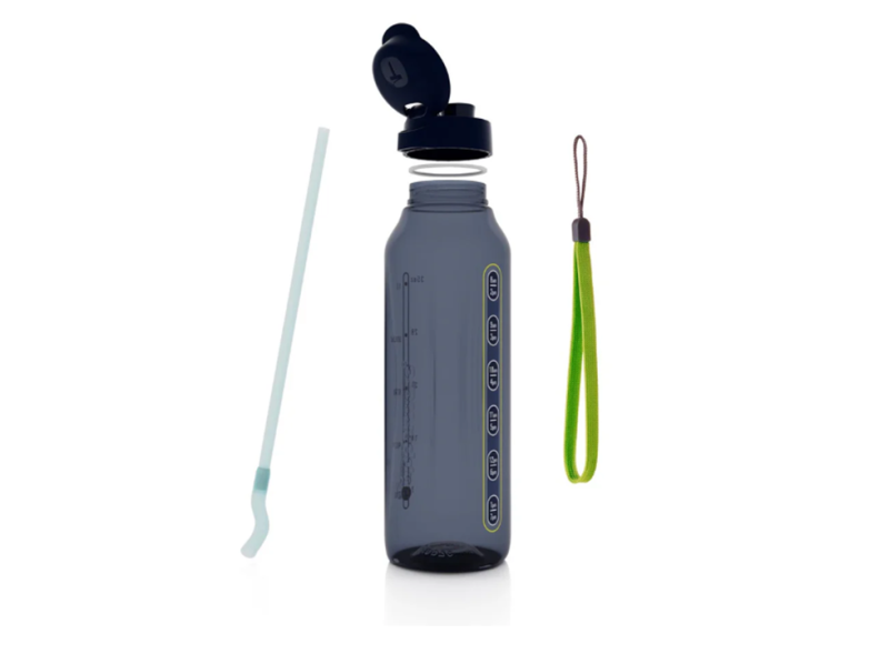 Sticlă 1,2 L albastru închis capac click cu pai + șnur - imagine 5