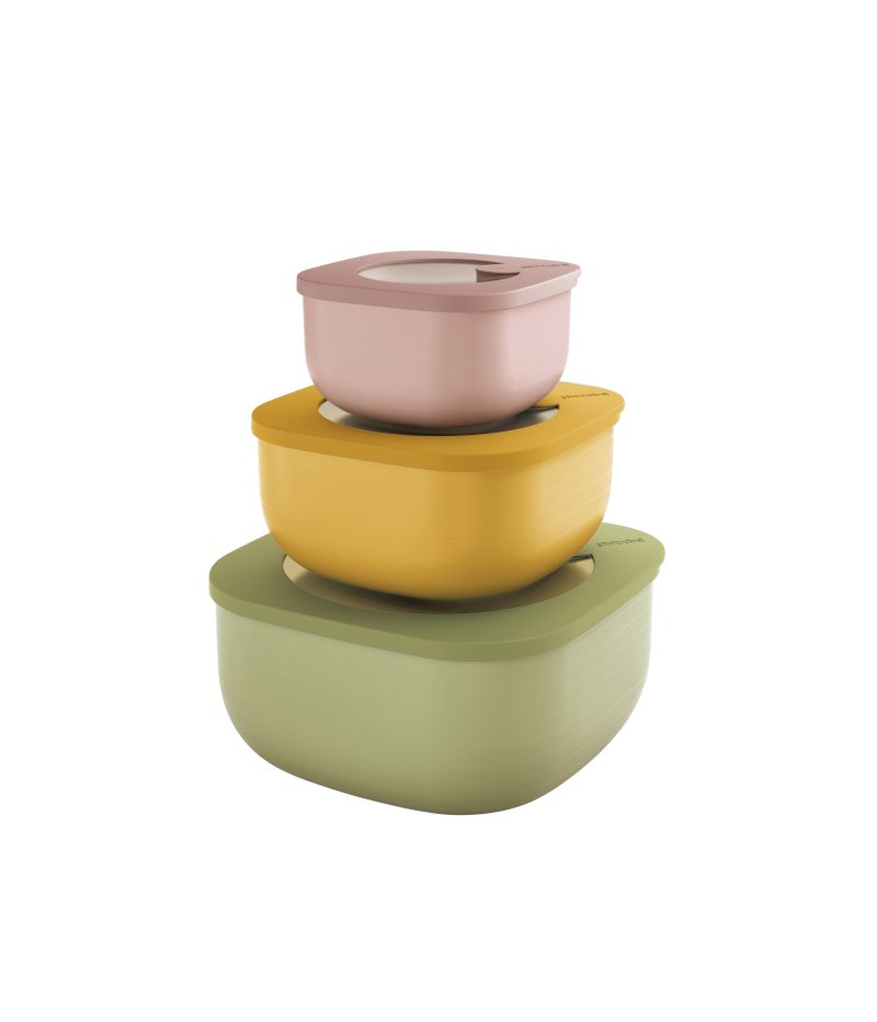 STORE&MORE BIO – SET RECIPIENTE CU ÎNCHIDERE ETANȘĂ (450+975+1900 ML) COLORATE